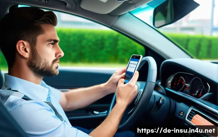 운전자 보험 면책 조항 - **Prompt 1: Distracted Driving in City Traffic**
"A realistic depiction of a young adult driver ...